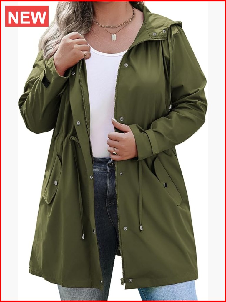 Plus Size Waterproof Rain Jacket With Hood Lightweight Windbreaker